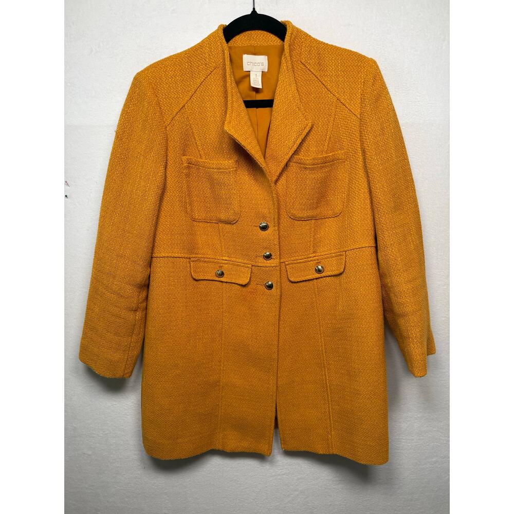 Chcio's Women's Jacket, Mustard Yellow Gold/Bronze Buttons, Size 1 Petite (8P) - Picture 1 of 6